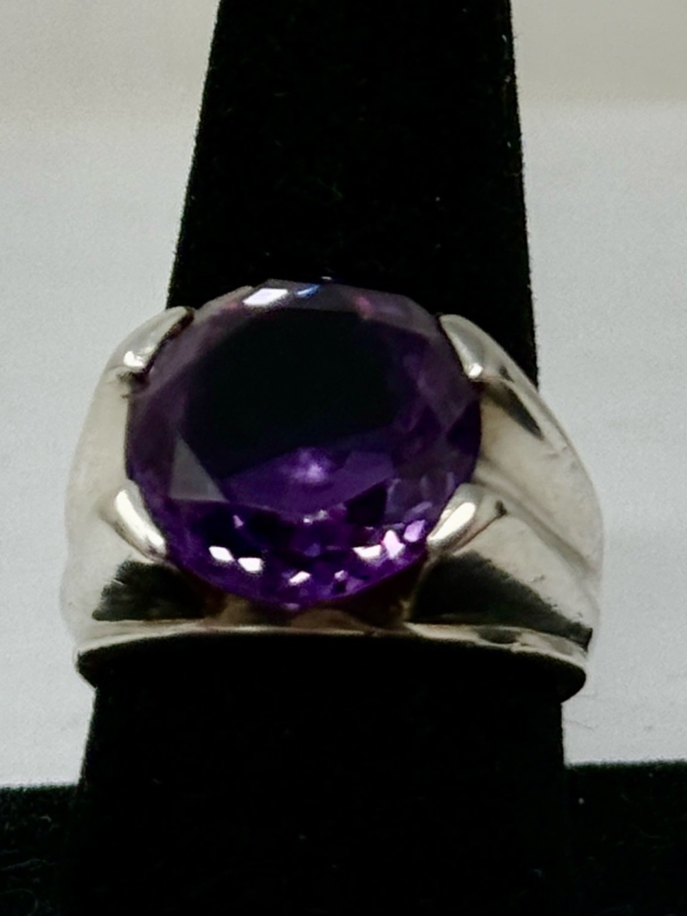 Sterling Silver Ring with Deep Purple amethyst Stone